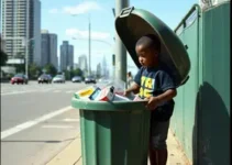 menino negro em lixeira